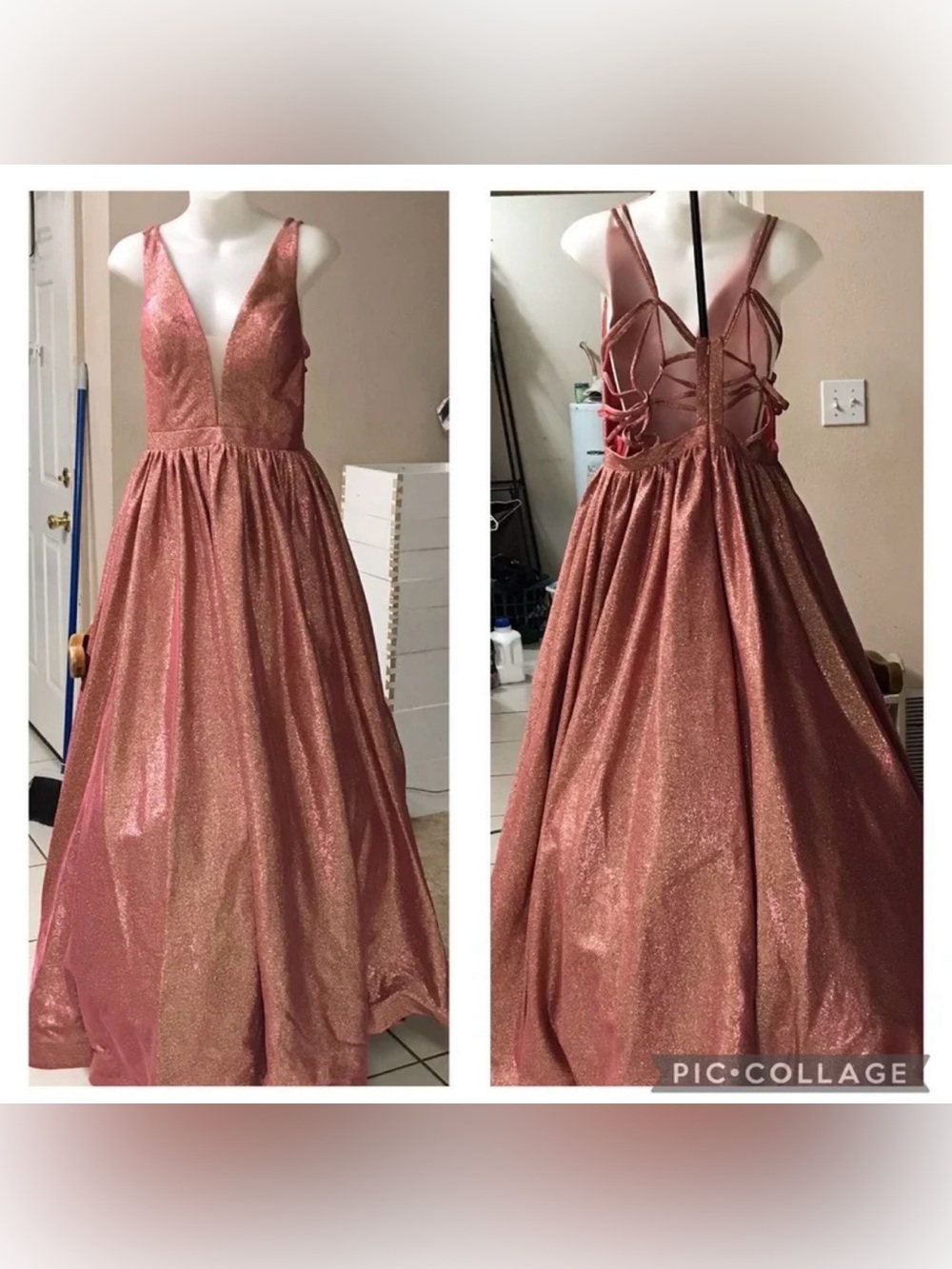 Size 10 Royal Queen gold/pink iridescent sleeveless Strappy Plunging V-Neck Dres